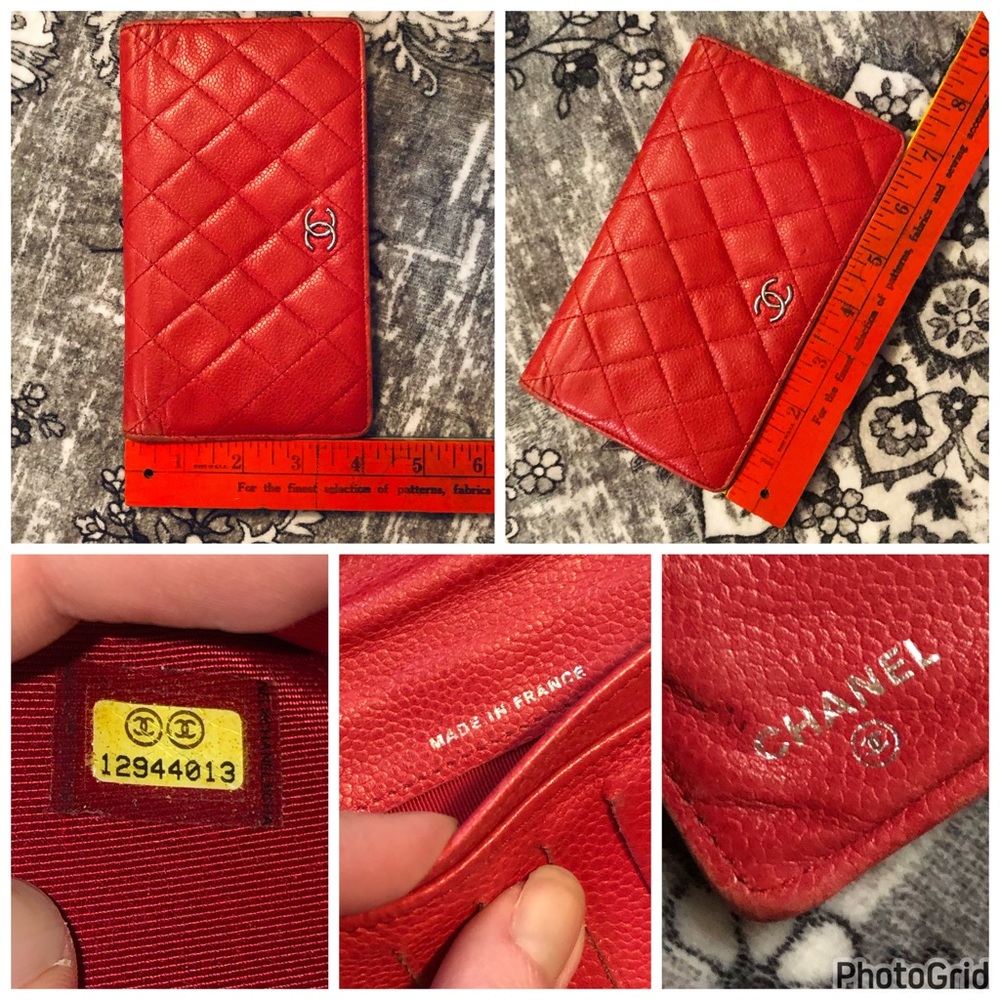 AUTHENTIC CHANEL Quilted Red Caviar Leather Interlocking CC Classic Long Wallet - Picture 11 of 16